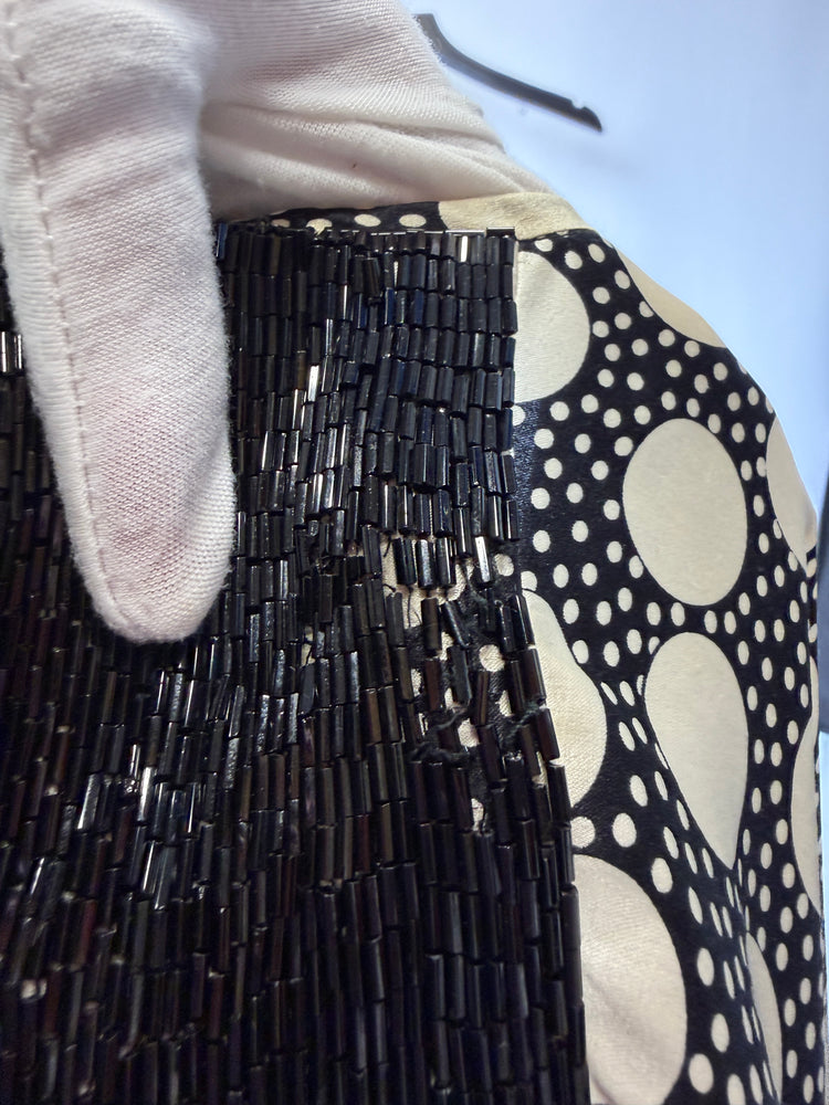 Black Ivory Silk Polka Dot Beaded Shoulder Blouse