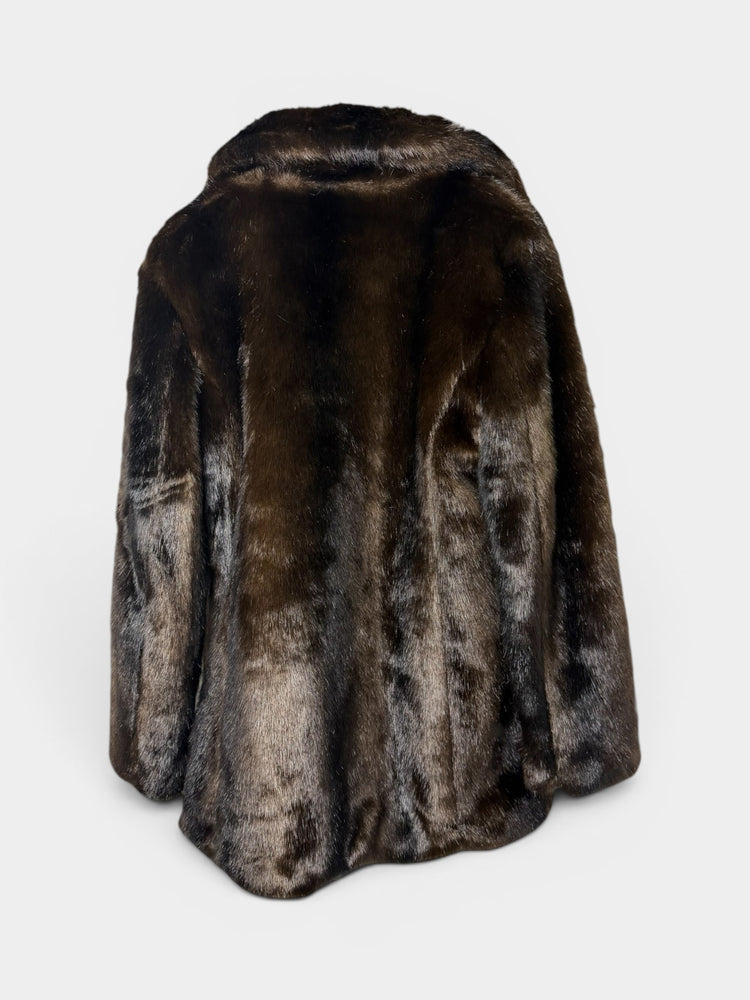 Vintage Dark Brown Faux Fur Coat with Shawl Collar