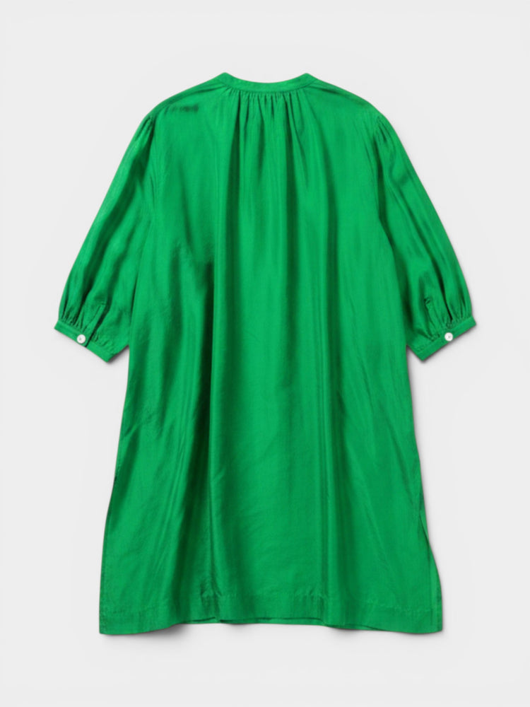 Green Puff Sleeve Button-Front Shirt Dress