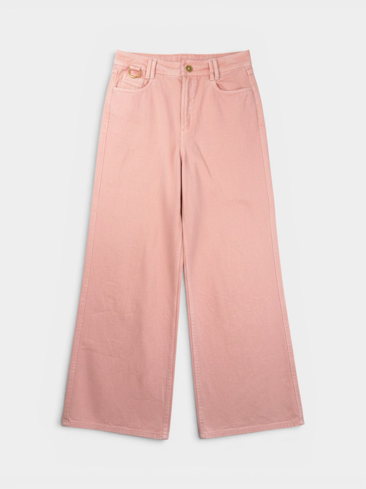 Pink Wide-Leg High-Rise Cotton Denim Jeans