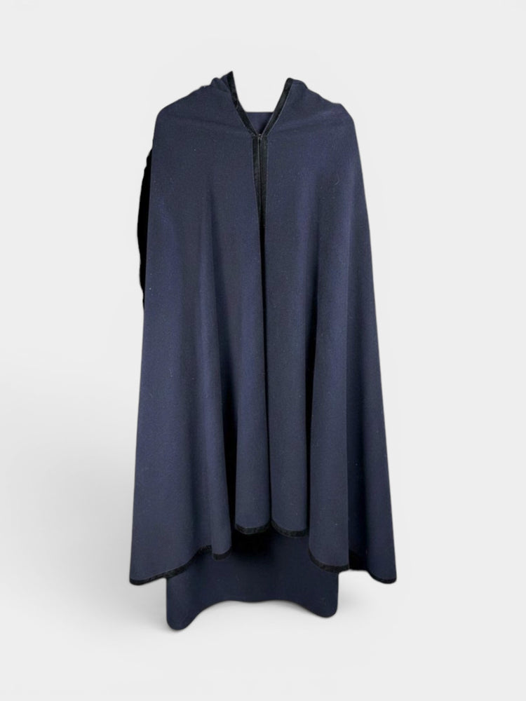 Navy Wool Blend Hooded Cape