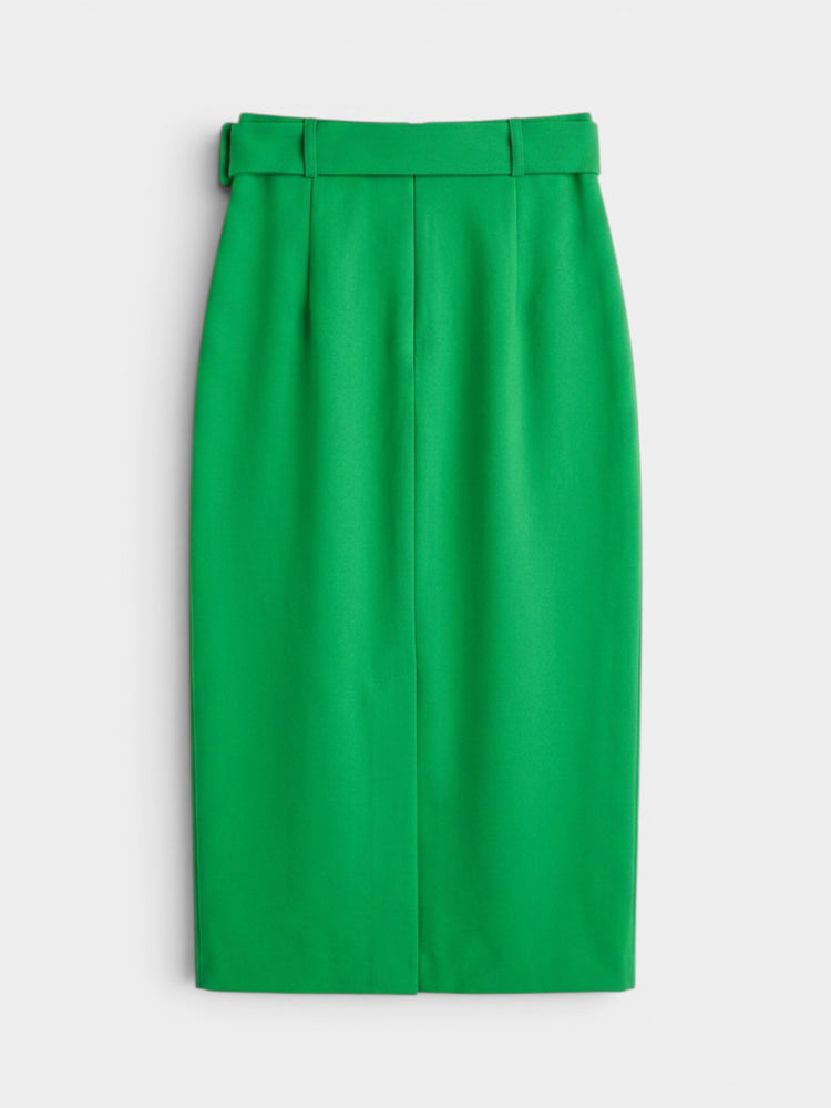 Green Belted Midi Pencil Skirt