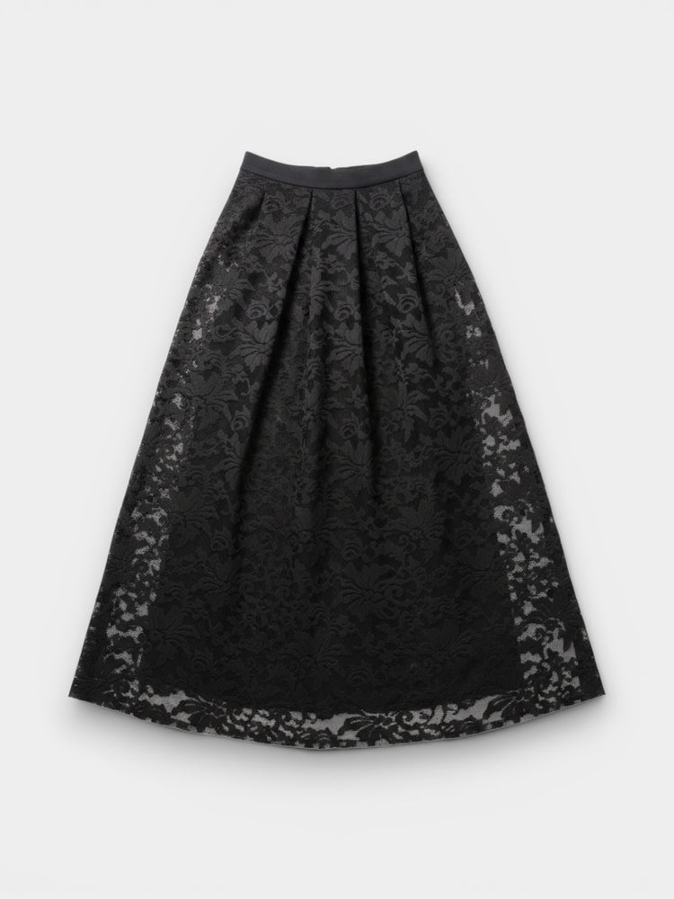 Black Floral Lace A-Line Midi Skirt