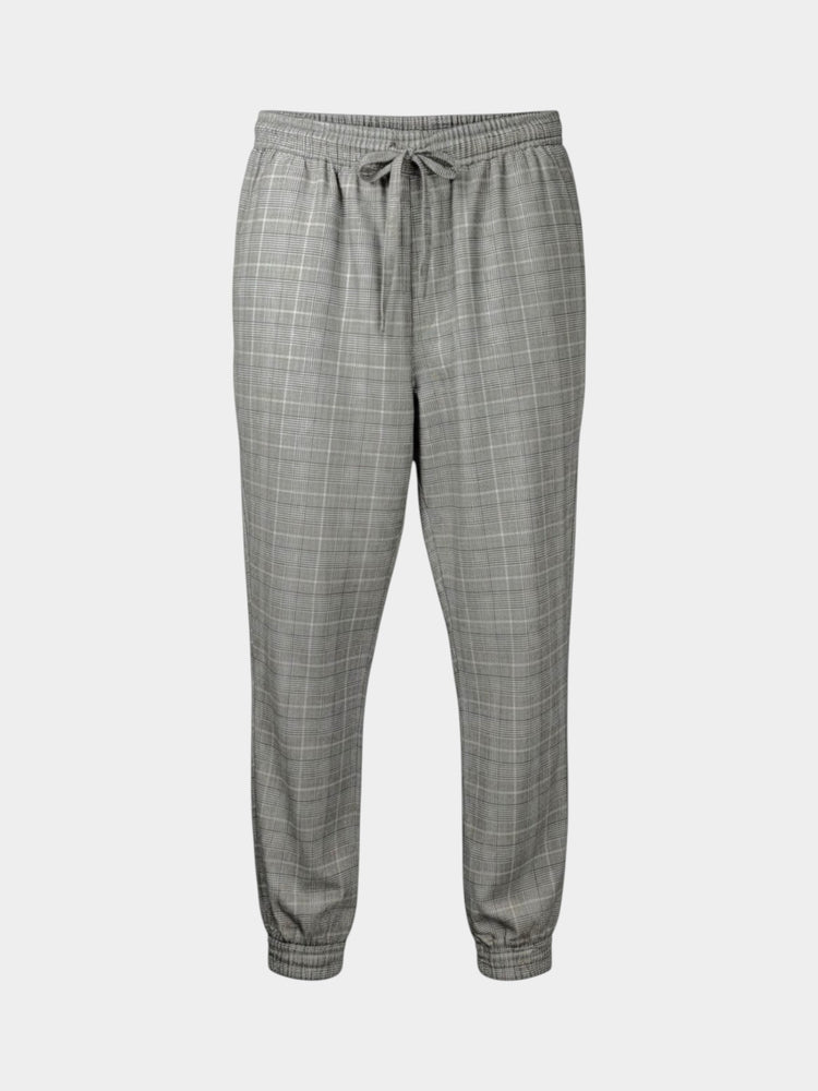 Gray Glen Plaid Tapered Jogger Pants with Drawstring Waist